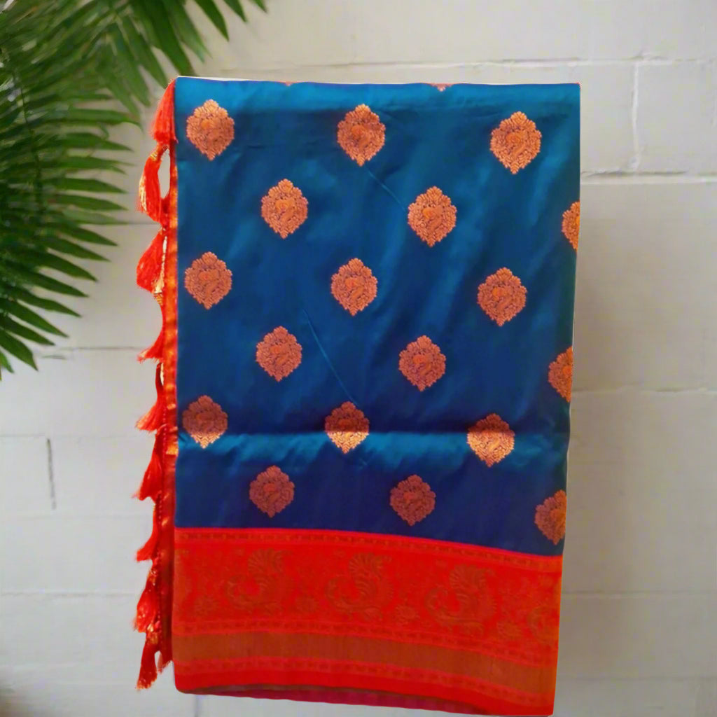 Royal Blue Banarasi Saree with Buttis
