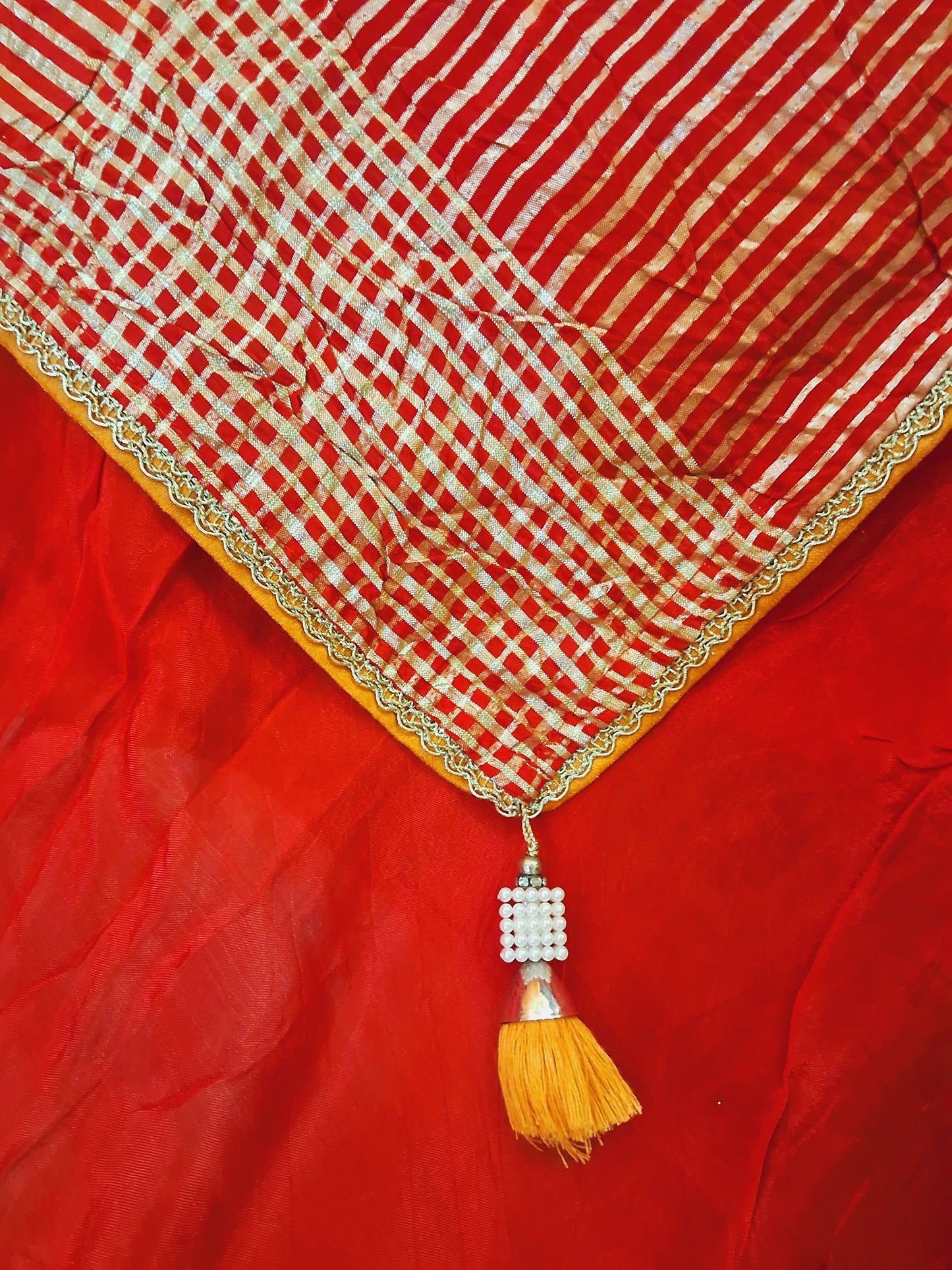 Paro-Red Satin Silk Saree with Zari Stripes