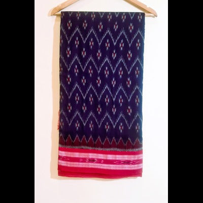 Sambalpuri Indigo saree with coral red Border.