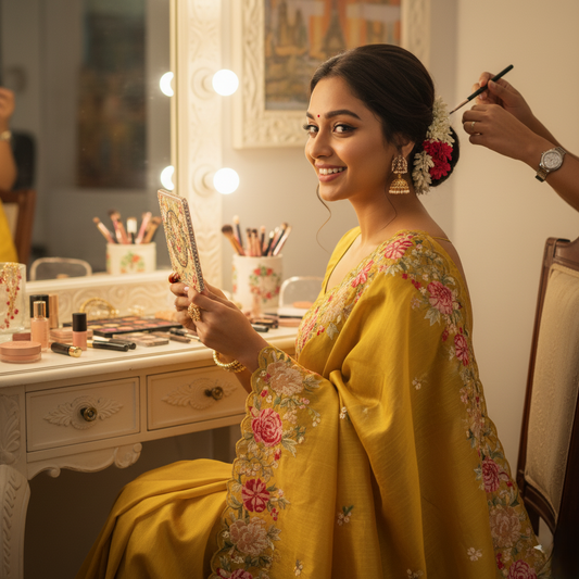 Yellow Crunchy Tissue Saree